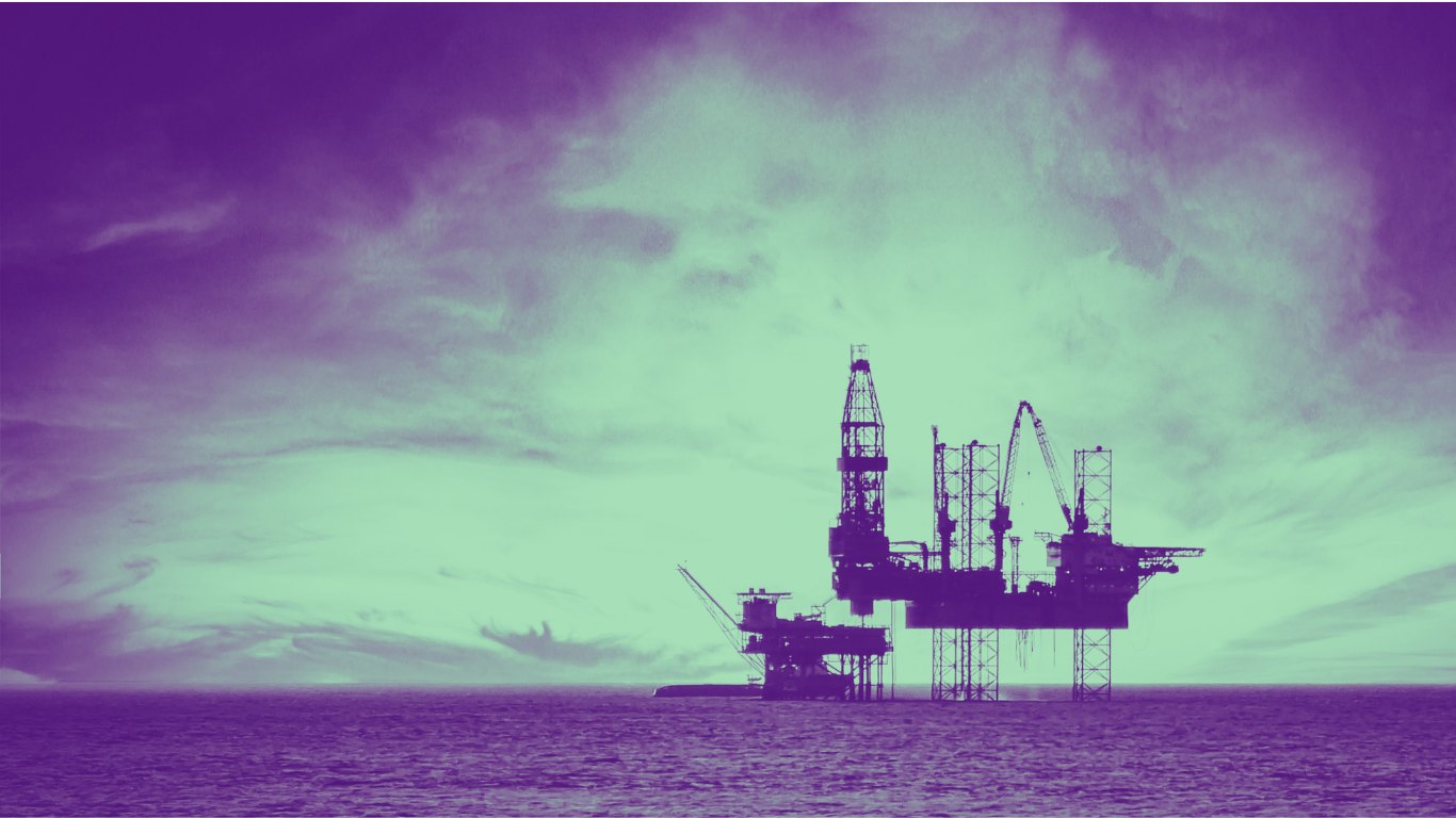 Offshore jack-up drilling platform at sea